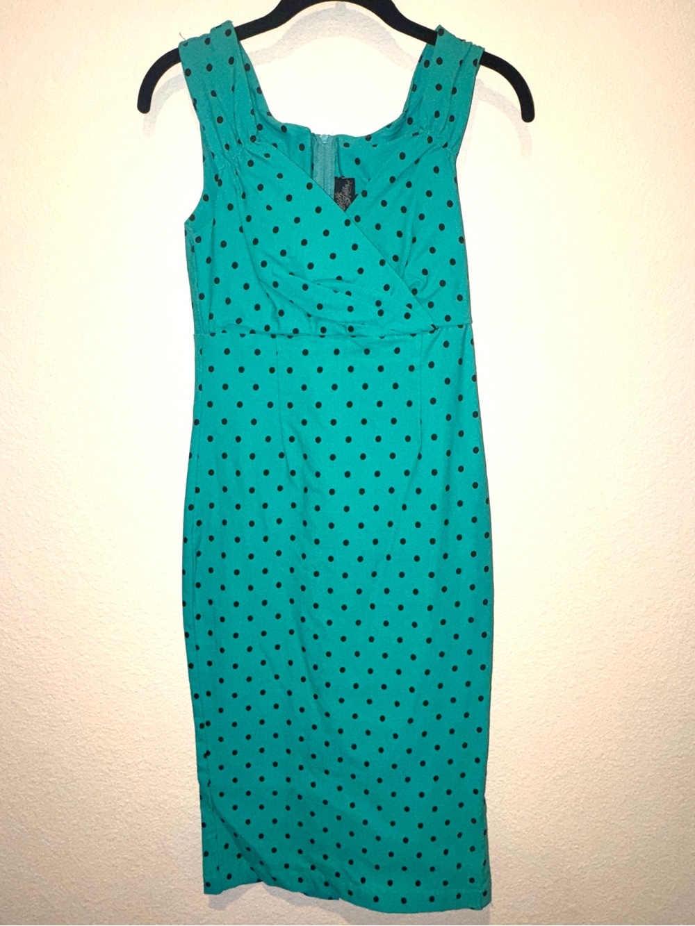 RockSteady Turquoise Polka Dot Midi Sheath Dress (Rockabilly, Pin-Up) - Picture 3 of 9